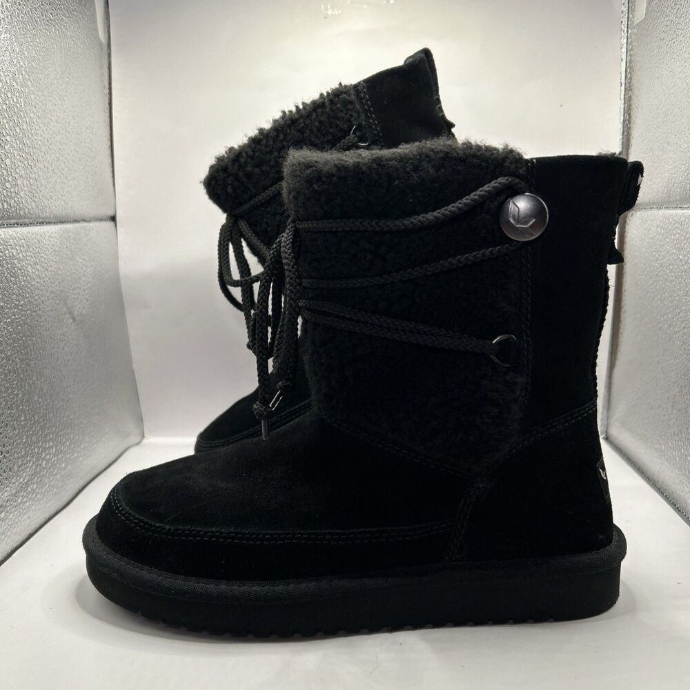 Koolaburra by UGG Michon Black Suede Shearling Winter Boots Womens 6 STORE MODEL